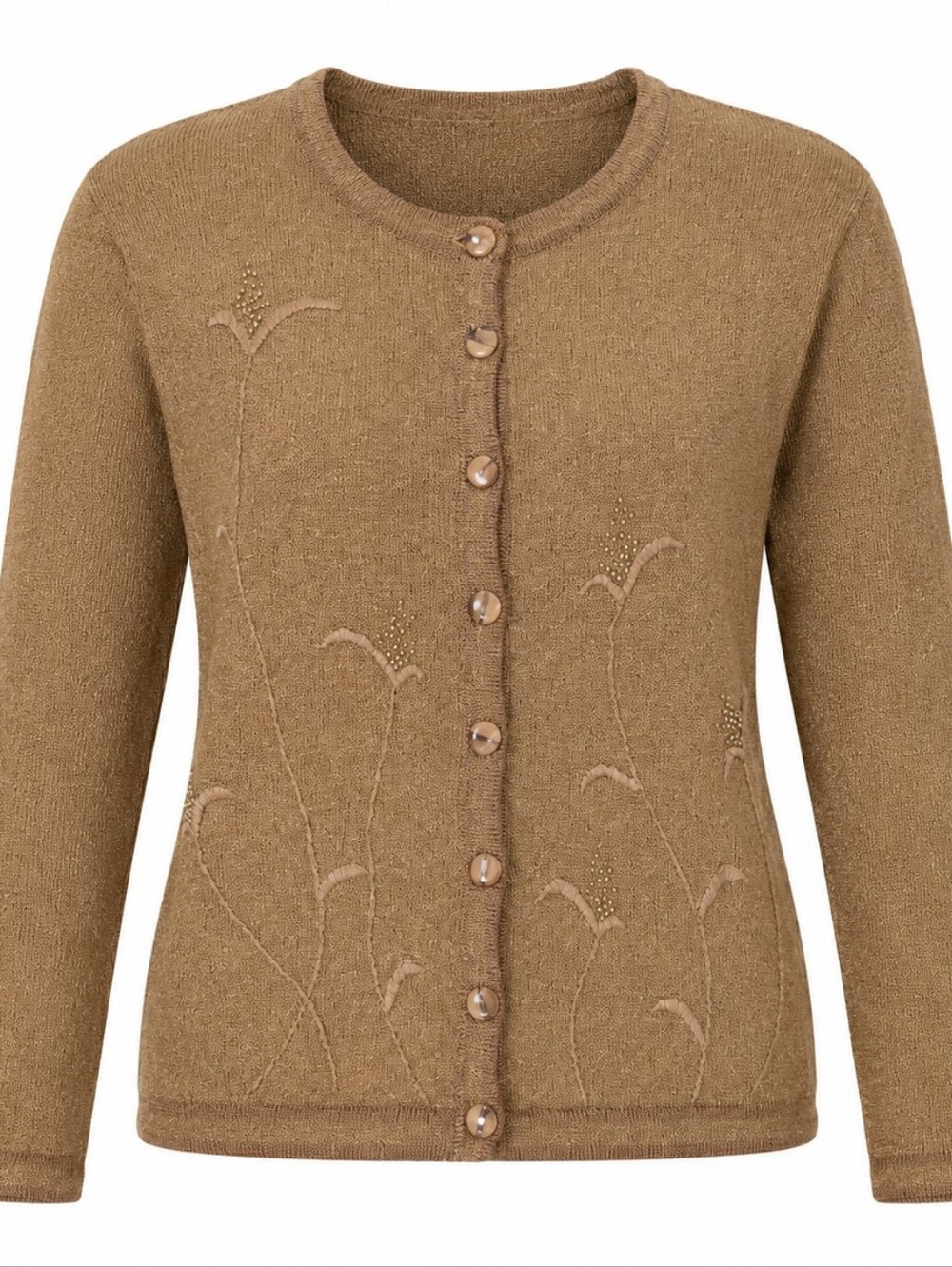 Rich Look Office Shimmering Tan Embroidered Minimalist Capsule Women Cardigan M